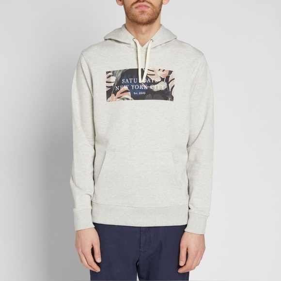 Saturdays NYC Men's Small Ditch Monstera Block Hoody Natural Heather Sweatshirt - Picture 1 of 16